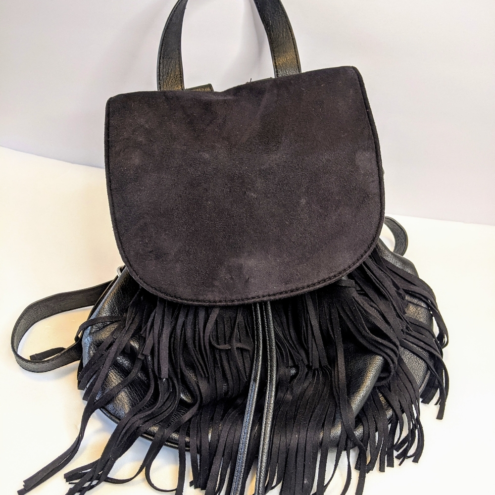 Black backpack faux suede with fringe by H&M